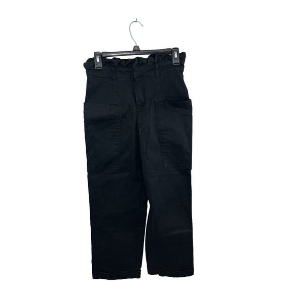 Zara High Waisted Black Pants Paperbag Waist Side Pockets Small Wide Leg - Picture 6 of 7